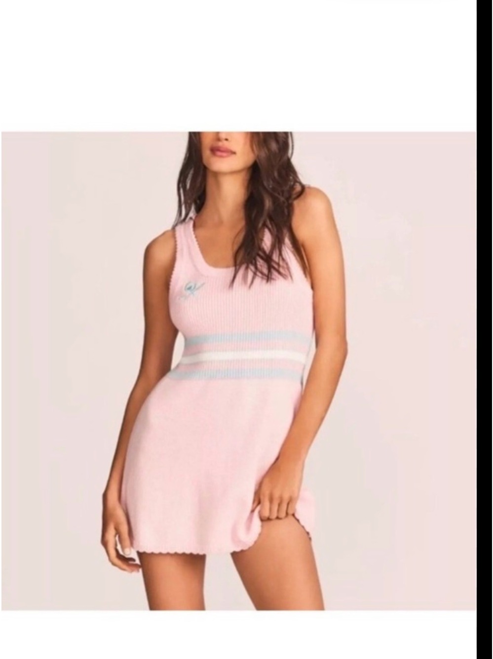 LoveShackFancy Pink Ribbed Tank Dress with Blue-White Striped Waist